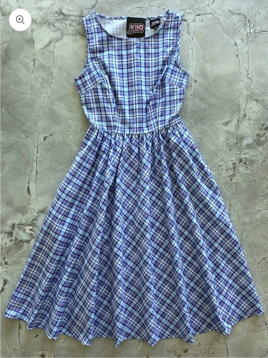 Retrolicious Blue & White Plaid Sleeveless Midi Dress - Size XL - Picture 2 of 11